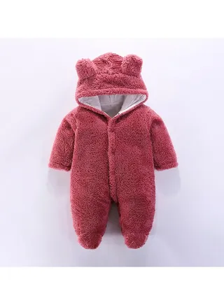 Infant Autumn And Winter Hooded And Thickened Jumpsuit 
