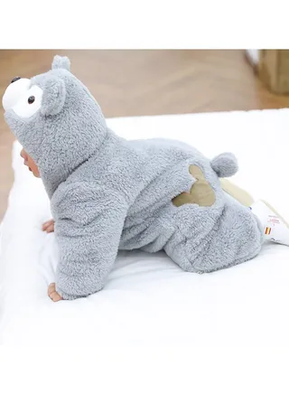 Infant Autumn And Winter Hooded And Thickened Jumpsuit 