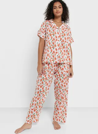 Printed Buttoned Down Pyjama Set 