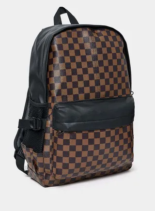 Checked Print Front Pocket Backpack