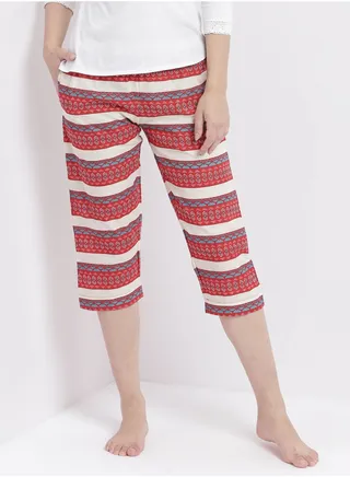 Casual Comfortable Relaxed Fit Three Quarter Pyjama Pants With Matching Scrunchie Fuchsia 
