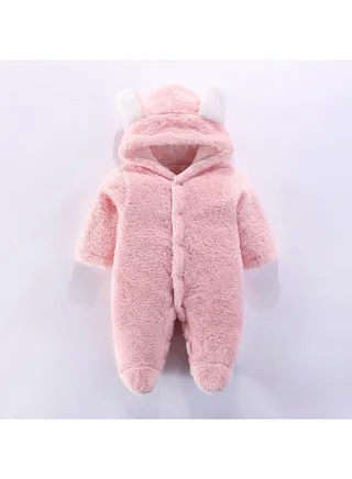 Infant Autumn And Winter Hooded And Thickened Jumpsuit 