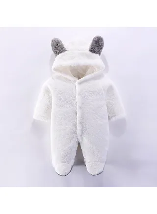 Infant Autumn And Winter Hooded And Thickened Jumpsuit 