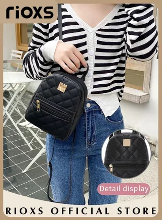 Women's Fashion Purse Backpack Leather Casual Ladies Shoulder Sling Bag Potable Lightweight Waterproof Travel Backpack Black Small School Bag for Girls 