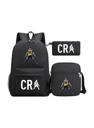 3PCS Backpack Set,CR7# RONALDO Football Backpack,Large Capacity Casual Backpack with Lunch Bag and Pencil case for Boys Girls 