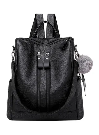 Zipper Closure Backpack Black 