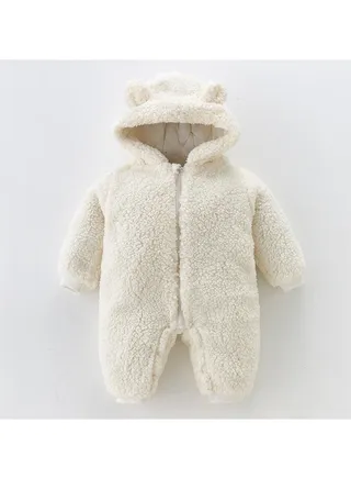 Infant Autumn And Winter Hooded And Thickened Jumpsuit 