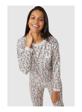 Viscose Slub Jersey Printed Long Sleeve Top 