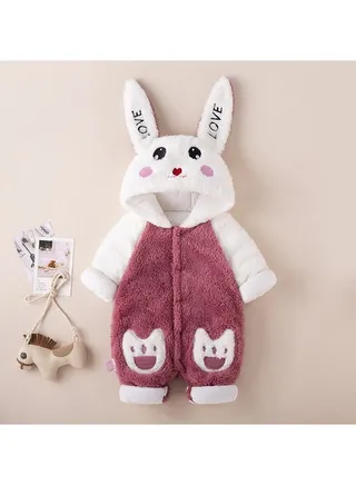Infant Autumn And Winter Hooded And Thickened Jumpsuit 