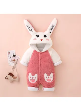Infant Autumn And Winter Hooded And Thickened Jumpsuit 
