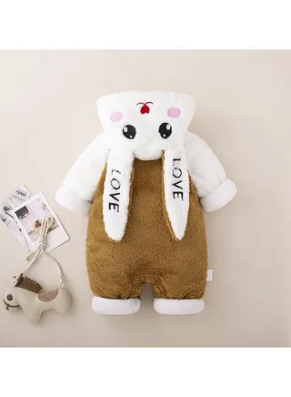 Infant Autumn And Winter Hooded And Thickened Jumpsuit 