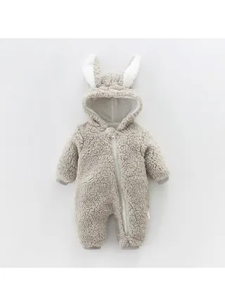 Infant Autumn And Winter Hooded And Thickened Jumpsuit 