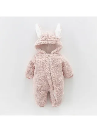 Infant Autumn And Winter Hooded And Thickened Jumpsuit 