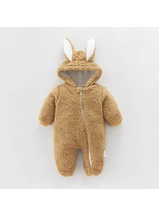 Infant Autumn And Winter Hooded And Thickened Jumpsuit 