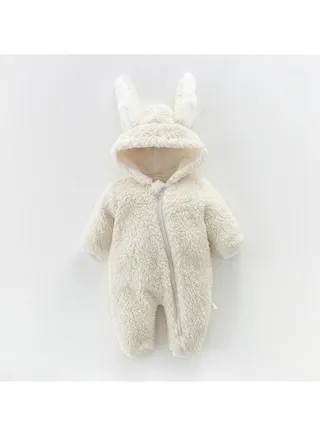 Infant Autumn And Winter Hooded And Thickened Jumpsuit 