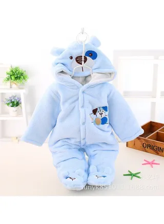 Infant Autumn And Winter Hooded And Thickened Jumpsuit 