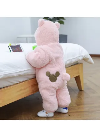 Infant Autumn And Winter Hooded And Thickened Jumpsuit 