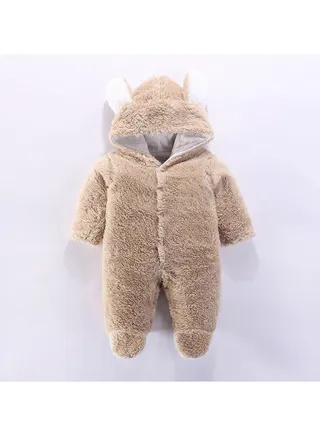 Infant Autumn And Winter Hooded And Thickened Jumpsuit 