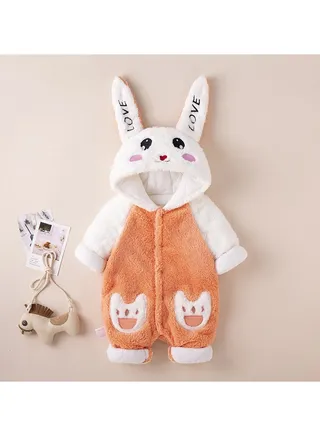 Infant Autumn And Winter Hooded And Thickened Jumpsuit 