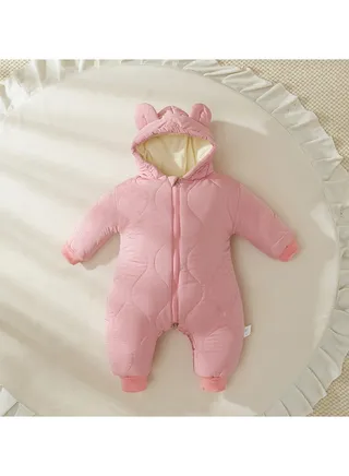 Infant Hooded Fashionable Plush And Cotton Jumpsuit 
