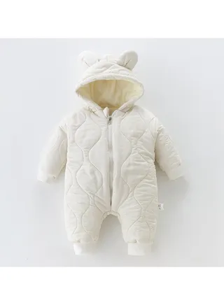 Infant Hooded Fashionable Plush And Cotton Jumpsuit 