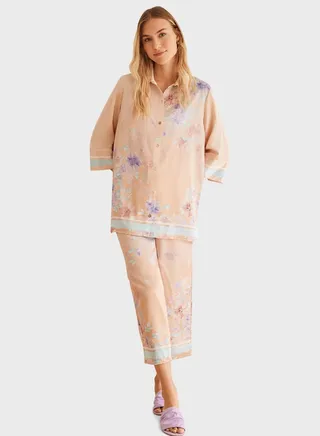 Floral Printed Satin Pyjama Set