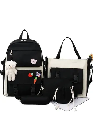 5 Pcs Backpack Set,Kids Backpacks,School Bag for Kids,Back to School Book Bag Backpack for Teen,Cartoon Travel Backpack,Shoulder Bag,Handbag (Black) 