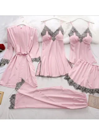 New Five Piece Lce Silk Pajamas 