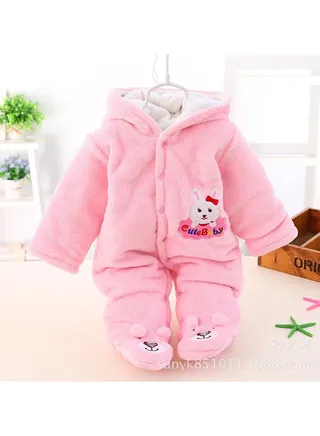 Infant Autumn And Winter Hooded And Thickened Jumpsuit 