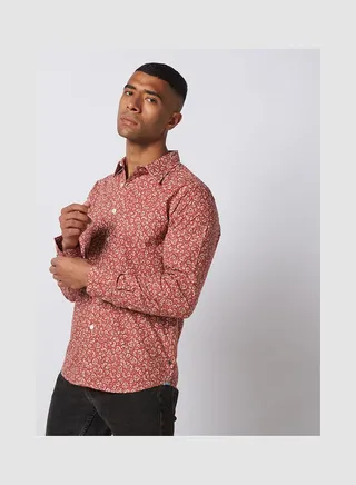 Floral Collared Neck Shirt Red 