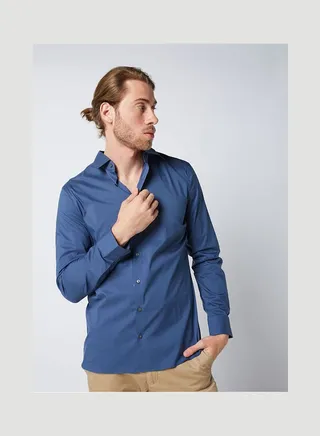 Plain Basic Collared Neck Shirt Dark-Blue 