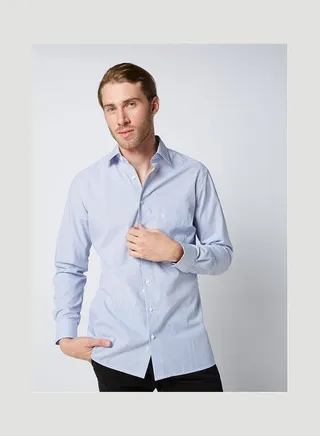 Casual Stripes Long Sleeve Shirt Blue-White 