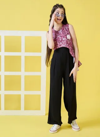 Geo Print Overlay Sleeveless Jumpsuit 