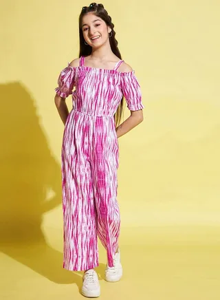 Tie-Dye Print Cold Shoulder Sleeve Jumpsuit 