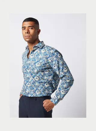 Casual Floral Long Sleeve Shirt Blue 