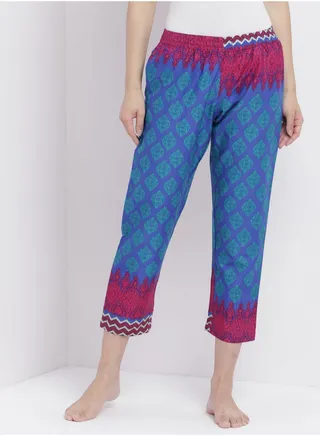 Casual Comfortable Relaxed Fit Three Quarter Pyjama Pants With Matching Scrunchie Teal 