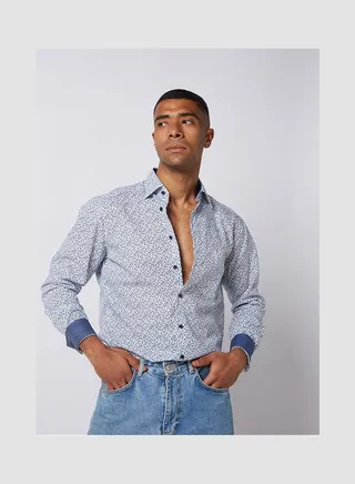 Casual Floral Long Sleeve Shirt Baby Blue 