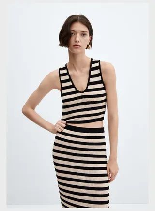 Strip Surplice Neck Crop Top 