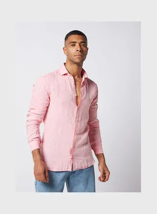 Casual Plain Basic Long Sleeve Shirt Pink 