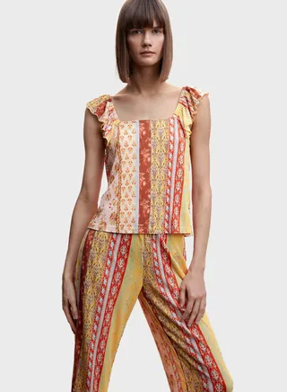Ruffle Sleeve Printed Crop Top 