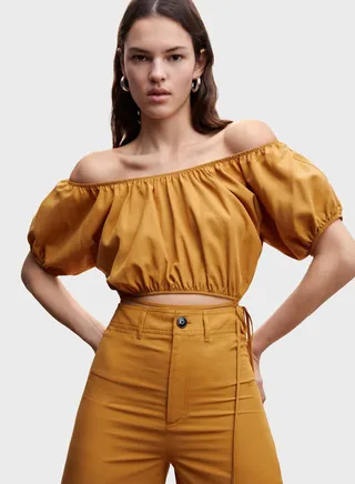 Puff Sleeve Off-Shoulder Crop Top 