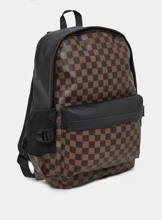 Checked Print Stitch Detail Backpack