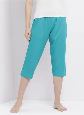 Casual Comfortable Relaxed Fit Three Quarter Pyjama Pants With Matching Scrunchie Teal 