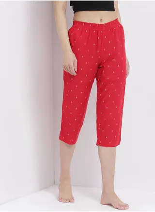 Casual Comfortable Relaxed Fit Pyjama Pants With A Matching Scrunchie Red 
