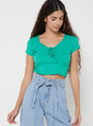 Solid Drawstring Detail Top 