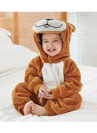 Flannel Children's Climbing Clothes Baby Autumn Winter Long Sleeved Clothes Jumpsuit Newborn Cartoon Jumpsuit 