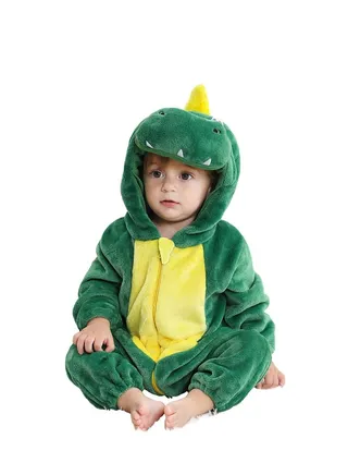 Flannel Children's Climbing Clothes Baby Autumn Winter Long Sleeved Clothes Jumpsuit Newborn Cartoon Jumpsuit Green 