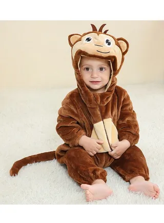Flannel Children's Climbing Clothes Baby Autumn Winter Long Sleeved Clothes Jumpsuit Newborn Cartoon Jumpsuit 
