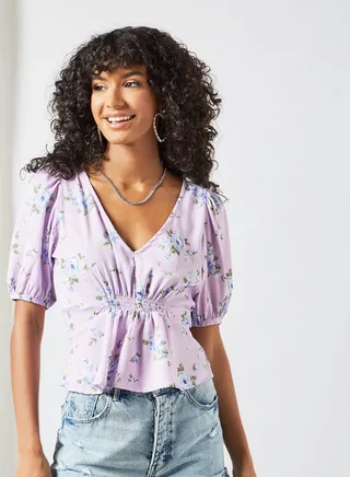 Floral Print Crop Top Light Purple 