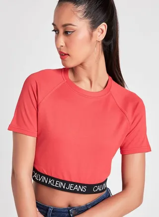 Polyester Milano Crop Top Red/Black 